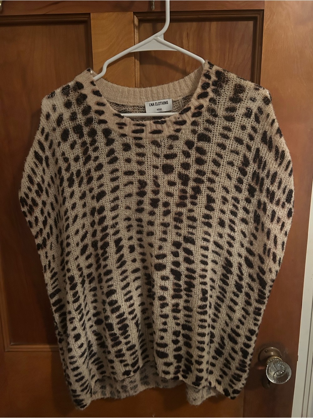 LNA Cream Sweater with Black Spot Pattern